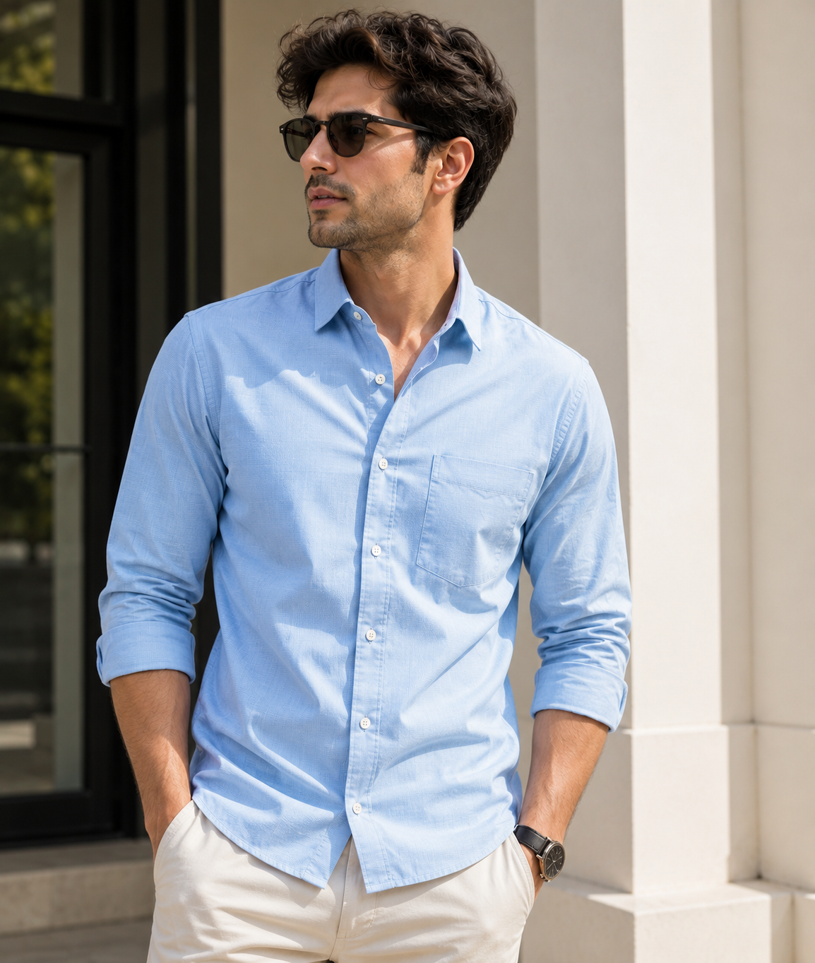 Calvin Linen Sky Blue Shirt For Men