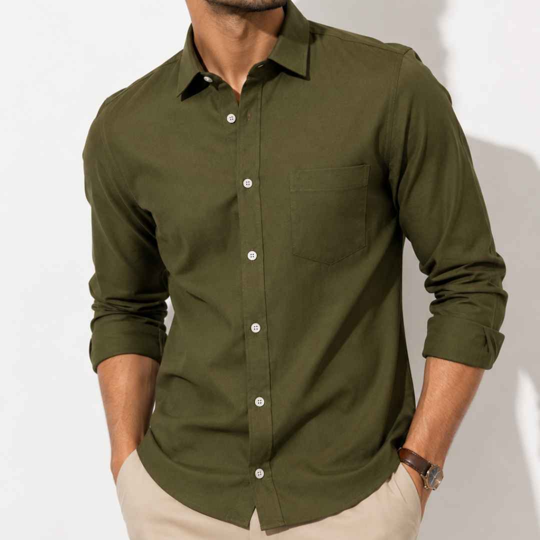 Calvin Linen Olive Green Colour Shirt For Men