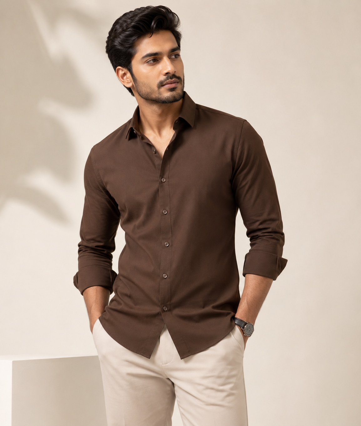 Classic Linen Coffee Brown Shirt For Men