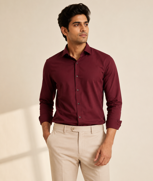 Classic Linen Marron Color Shirt For Men