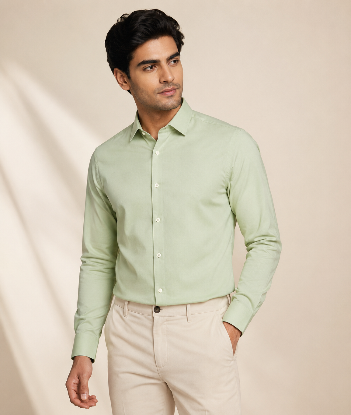 Classic Linen Light Green Shirt For Men