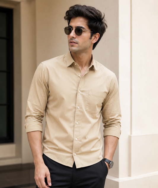 Classic Linen Beige Color Shirt For Men