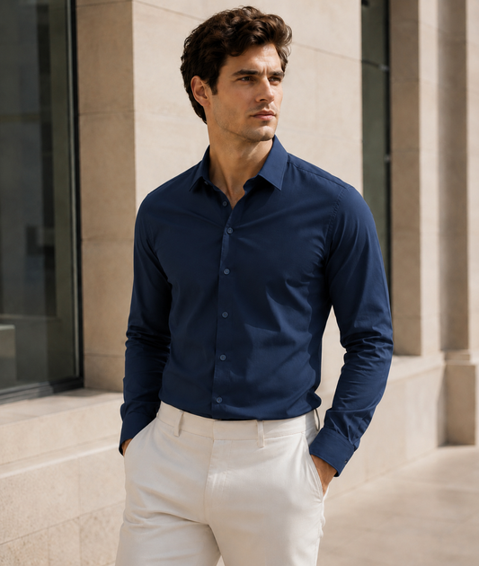 Calvin Linen Navy Blue Shirt For Men